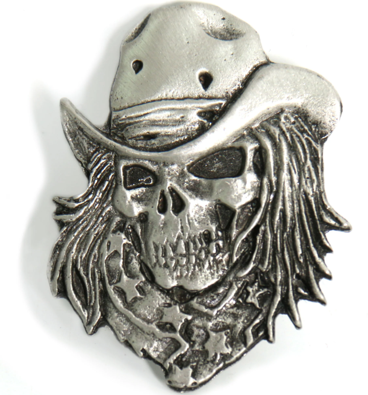 Hot Leathers cowboy pin featuring a detailed cowboy design, perfect for denim jackets or hats.