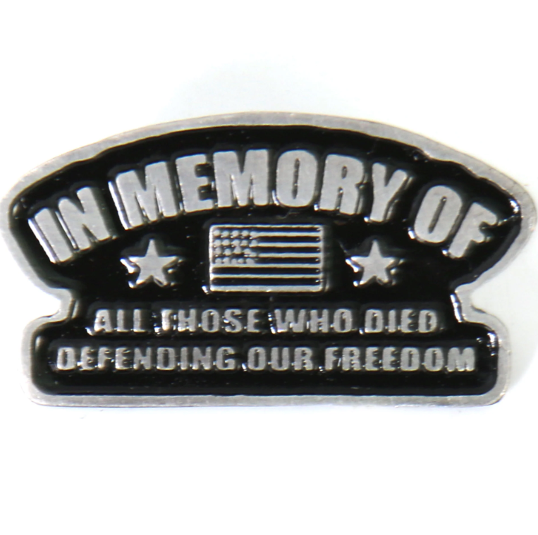 Hot Leathers PIN IN MEMORY OF-PNA1170, a metal lapel pin with engraved memorial design, on a plain background.