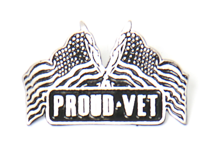 Hot Leathers PIN PROUD VET-PNA1198 pin featuring a patriotic design, showcasing a metal pin with detailed craftsmanship.