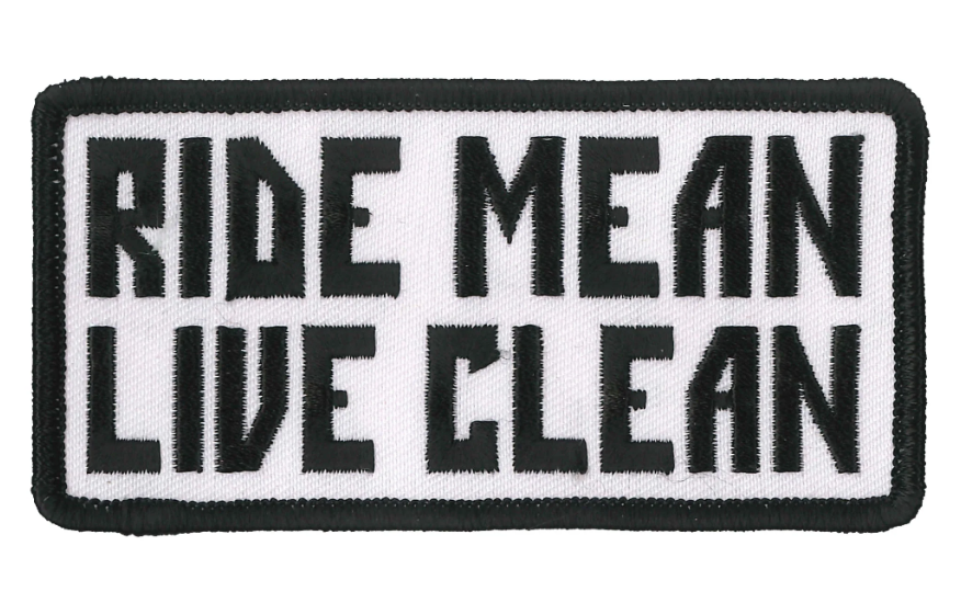 Hot Leathers PATCH RIDE MEAN-PPL9864 patch, 4x2 inches, featuring bold design on black fabric with colorful embroidered details.
