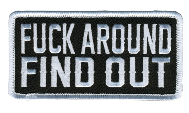 Hot Leathers PPL9904 FAFO white 4-inch patch featuring bold lettering and rugged design on a white background.
