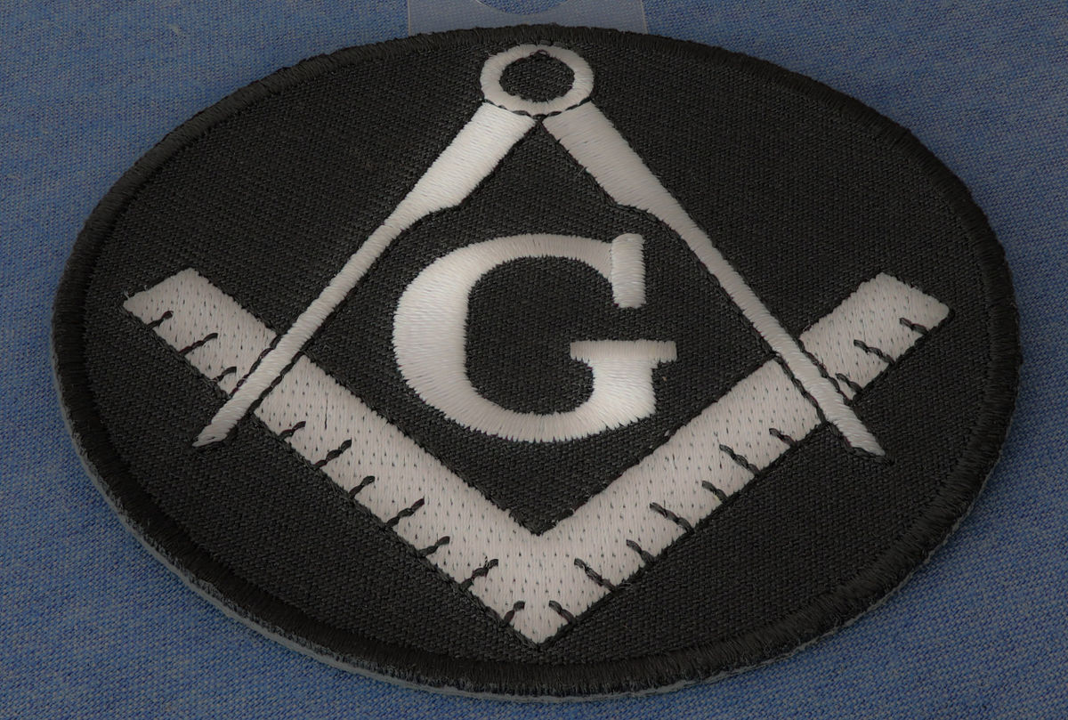 Black and white Mason symbol patch, 3-inch fabric badge with patriotic design, from THE CHEAP PLACE.