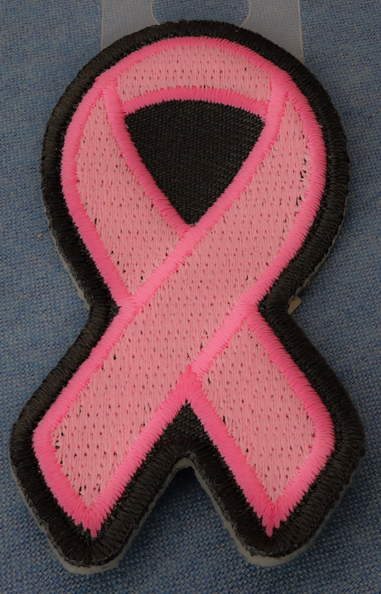 Small pink ribbon breast cancer patch from THE CHEAP PLACE, 1.25x3 inch, designed for awareness and support.