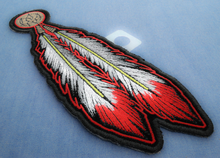 P4320 Red White Feathers Patch - 2.25x6.5 inch - HighwayLeather