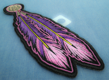 P4319 Pink Purple Feathers Patch - 2.25x6.5 inch - HighwayLeather