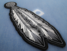 P6761 Dreamcatcher Feather Patch: Black White - 2.25x6.5 inch - HighwayLeather