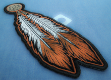 P4317 Brown White Feathers Patch - 2.25x6.5 inch - HighwayLeather