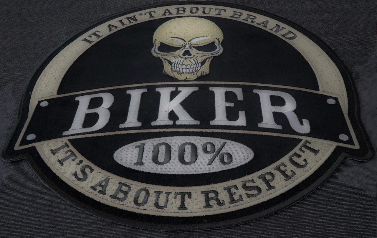 PL6105 It Ain't About Brand Biker 100% It's All About Respect Skull Patch - 10x10 inch - HighwayLeather
