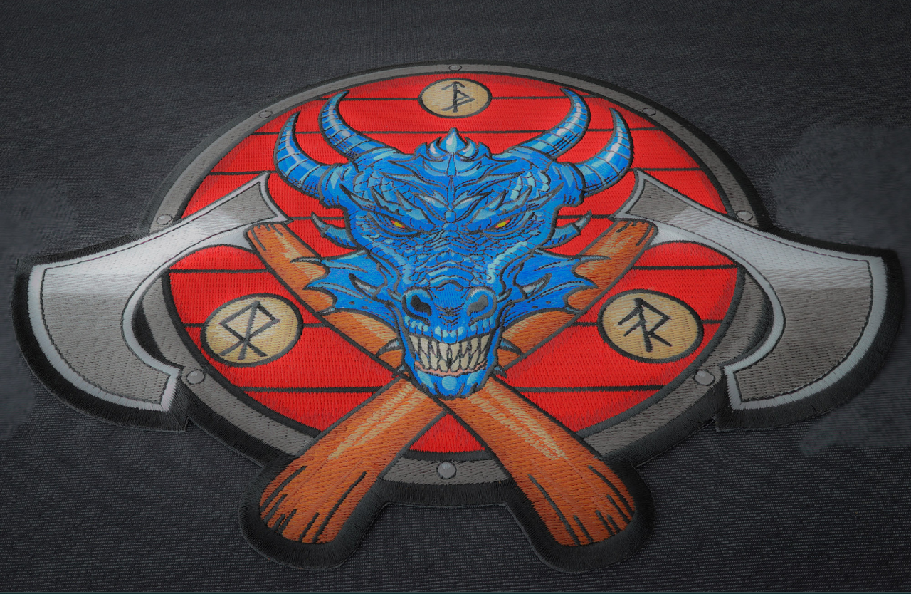PL7859 Viking Dragon and Axes Patch - 12x9.8 inch - HighwayLeather