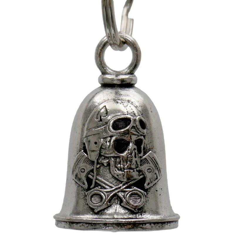 MLB9149 Vintage Skull Motorcycle Good Luck Bell w/ Key Ring-Key Chain Accessory for Bikers - HighwayLeather