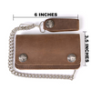 Milwaukee Leather men's 6-inch brown leather bifold biker wallet with anti-theft stainless steel chain and buffalo nickel snaps.