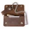 Milwaukee Leather men's 6-inch brown leather bi-fold biker wallet with stainless steel anti-theft chain and buffalo nickel snaps.