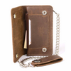 Milwaukee Leather men's 6-inch brown leather bifold biker wallet with anti-theft stainless steel chain and buffalo nickel snaps.