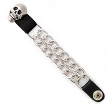 MLA1019 Skull Head Medallion Vest Extender - Double Chrome Chains Genuine Leather 6.5" Extension MLA1019-Single