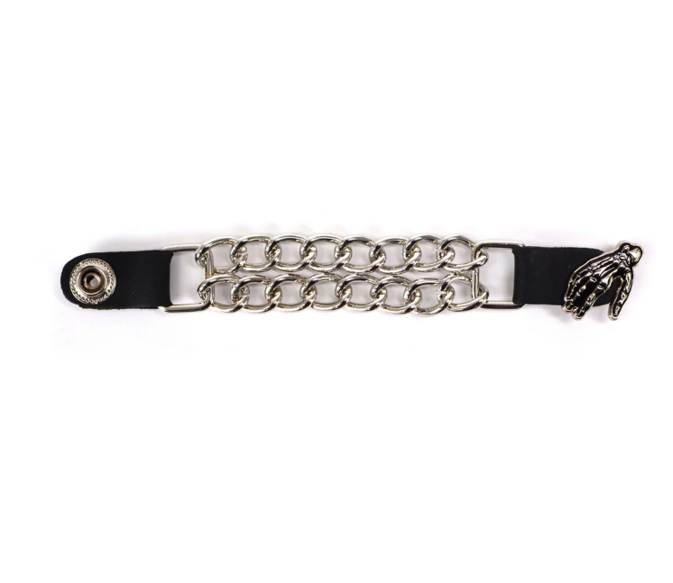 MLA1026 Skeleton Hand Medallion Vest Extender - Double Chrome Chains Genuine Leather 6.5" Extension MLA1026-Single - HighwayLeather