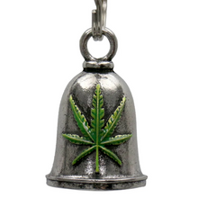 MLB9059 Pot Leaf Motorcycle Good Luck Bell w/ Key Ring-Key Chain Accessory for Bikers - HighwayLeather