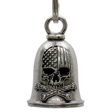 MLB9100 Flag Skull Motorcycle Good Luck Bell w/ Key Ring-Key Chain Accessory for Bikers - HighwayLeather