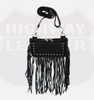 HL80151FRINGE FRINGE Women Leather Hip Clip FRINGE Purse Bag Fringe & Stud Waist Bag Fanny Pack Motorcycle
