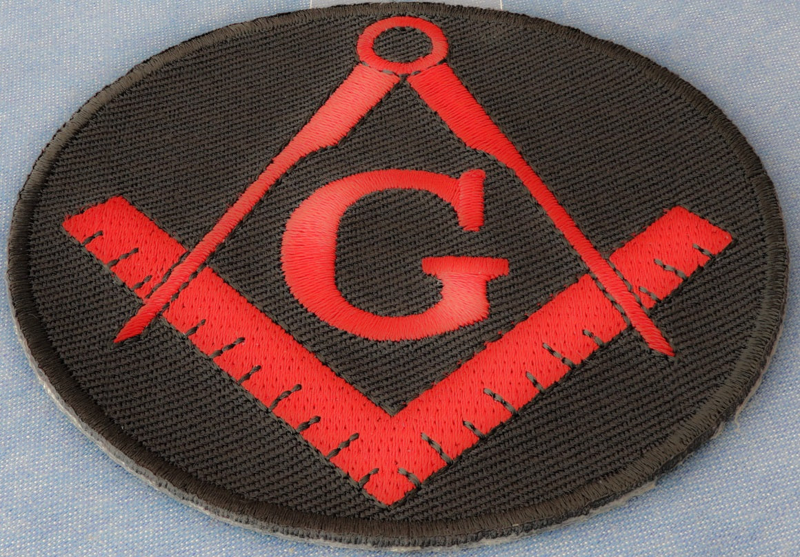 Mason symbol novelty iron-on patch, 3x3 inch, featuring a detailed mason emblem design for clothing or accessories.
