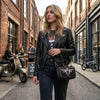HL80156GRAY Leather Hip Clip Purse Bag Women GREY Waist Bag Fanny Pack Motorcycle Biker - HighwayLeather