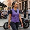 Women's purple genuine leather motorcycle vest with lace-up sides and full lining, from Buffalo Leather Gear.