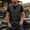 HL3700SPT Men's Black Classic V-Neck Leather Motorcycle Vest | Biker Rider Apparel & Gear - HighwayLeather