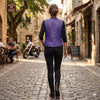 Women's purple genuine leather motorcycle vest with lace-up sides, fully lined, by Buffalo Leather Gear.
