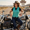 HL14501TEAL Women's Teal color side laced Leather Vest with Gun pockets for clubs - HighwayLeather