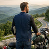 HL21689BLUE Biker Denim Club Style Anarchy Blue Vest with Conceal Carry Gun pocket both sides - HighwayLeather