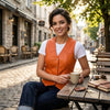 HL14500ORANGE Ladies Women soft leather ORANGE biker motorcycle vest black concealed carry - HighwayLeather