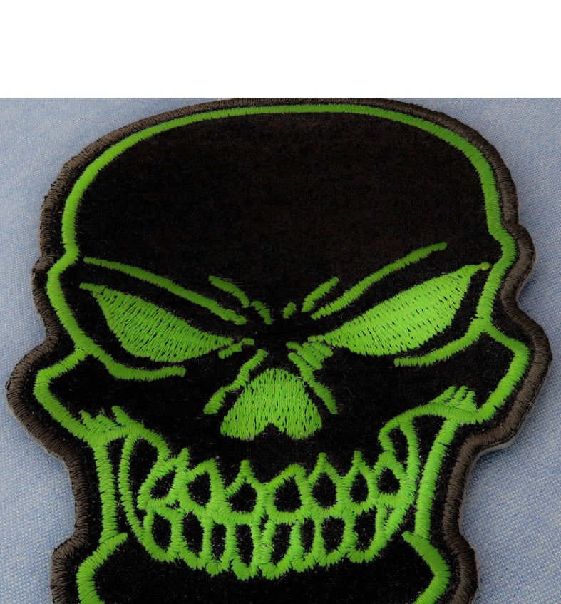 Black Green Skull Patch-P6329 : 4x1.5 inch - HighwayLeather