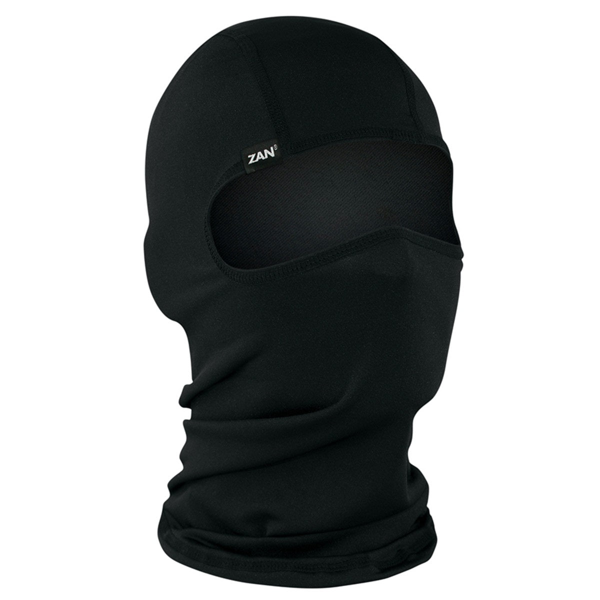 Black polyester balaclava by Balboa MFG, designed for face, neck, and safety protection, shown on a neutral background.