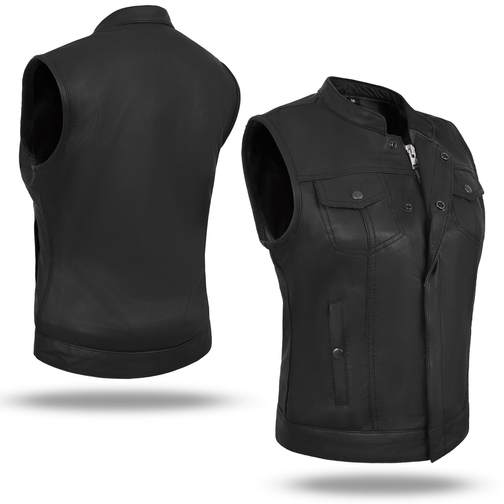 HL14516LAMB Women Black Vest made of Lamb Leather– HighwayLeather