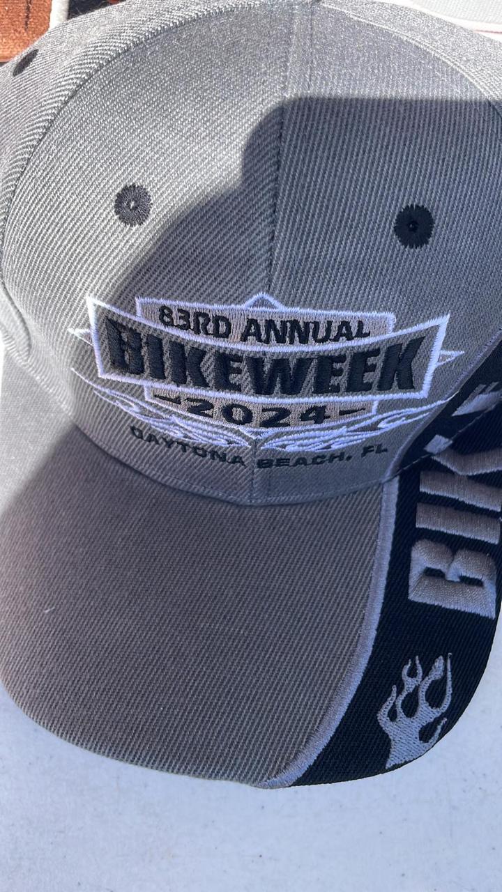 Embroidery 83RD Annual BikeWeek Black Gray Daytona 24 Beach Cap - HighwayLeather