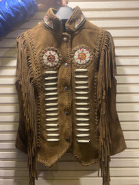 HL11593 BROWN Ladies indian style vests with fringes - HighwayLeather