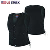 Buffalo Leather Gear women's denim motorcycle vest with side lace details and two inside ammo pockets.