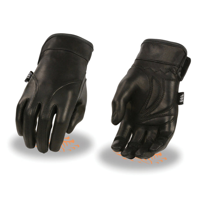 Milwaukee Leather women's black lightweight leather gloves with gel palm for comfortable hand protection.