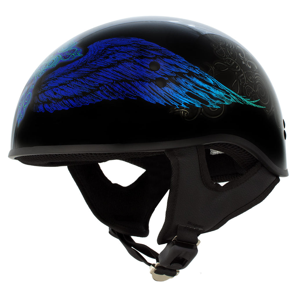 Hot Leathers HLD1045 Gloss Black Cross de Lis Advanced DOT Approved Skull Half Helmet Biker Black / 2X-Large