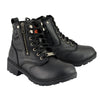 Milwaukee Leather women's black leather lace-up moto boots with side zipper, stylish ankle boots for women.