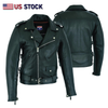 Women wearing BUFFALO LEATHER GEAR Old School Police Style Motorcycle Leather Jacket, black, classic police-inspired design.