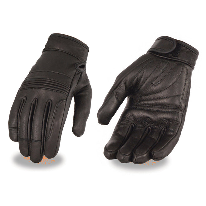 Milwaukee Leather women's black leather gloves with gel palms, Flex Knuckles design, premium leather for comfort and style.