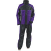 Women's purple and black waterproof motorcycle rain suit by Milwaukee Leather, featuring a full-coverage design for rain protection.