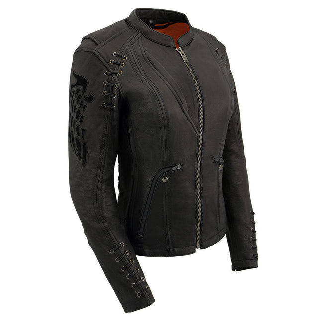 Milwaukee Leather women's black lightweight scuba racer jacket, stylish and fitted with zipper details, casual outerwear for women.