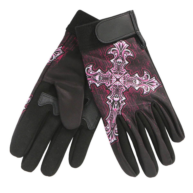Women's Hot Leathers Sublimated Textile Mechanic Gloves with vibrant printed design, outdoor work protection, and comfortable fit.