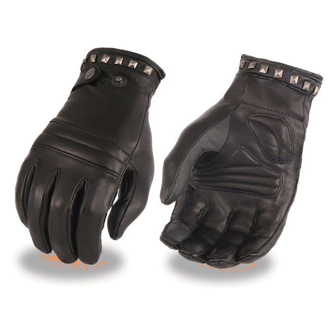 Milwaukee Leather women's black thermal-lined leather gloves with i-Touch screen capability, designed for warmth and touchscreen use.