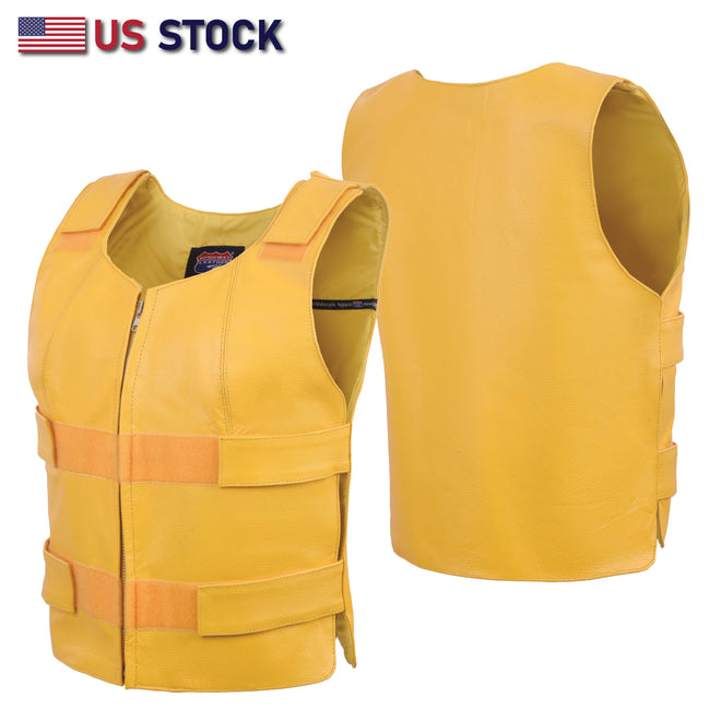 Women’s Yellow Tactical Style Leather Biker Club Vest | HL14945YELLOW