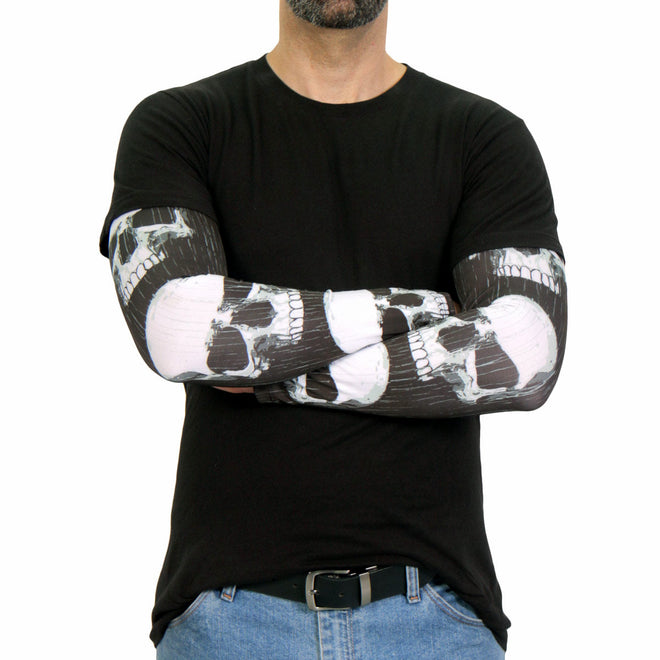 Hot Leathers ARM1001 2nd Amendment Skull Arm Sleeve showing detailed skull and American flag design on black fabric.