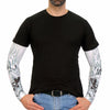 Hot Leathers Assassin Arm Sleeve, black with white skull and flame design, casual motorcycle style, close-up view of the sleeve.
