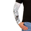 Hot Leathers Assassin Arm Sleeve, black and white design, snug fit, made of durable fabric, detailed with skull and motorcycle motifs.