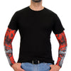Hot Leathers Celtic Cross arm sleeve featuring intricate black and white design on stretchy fabric, ideal for bikers and motorcycle enthusiasts.
